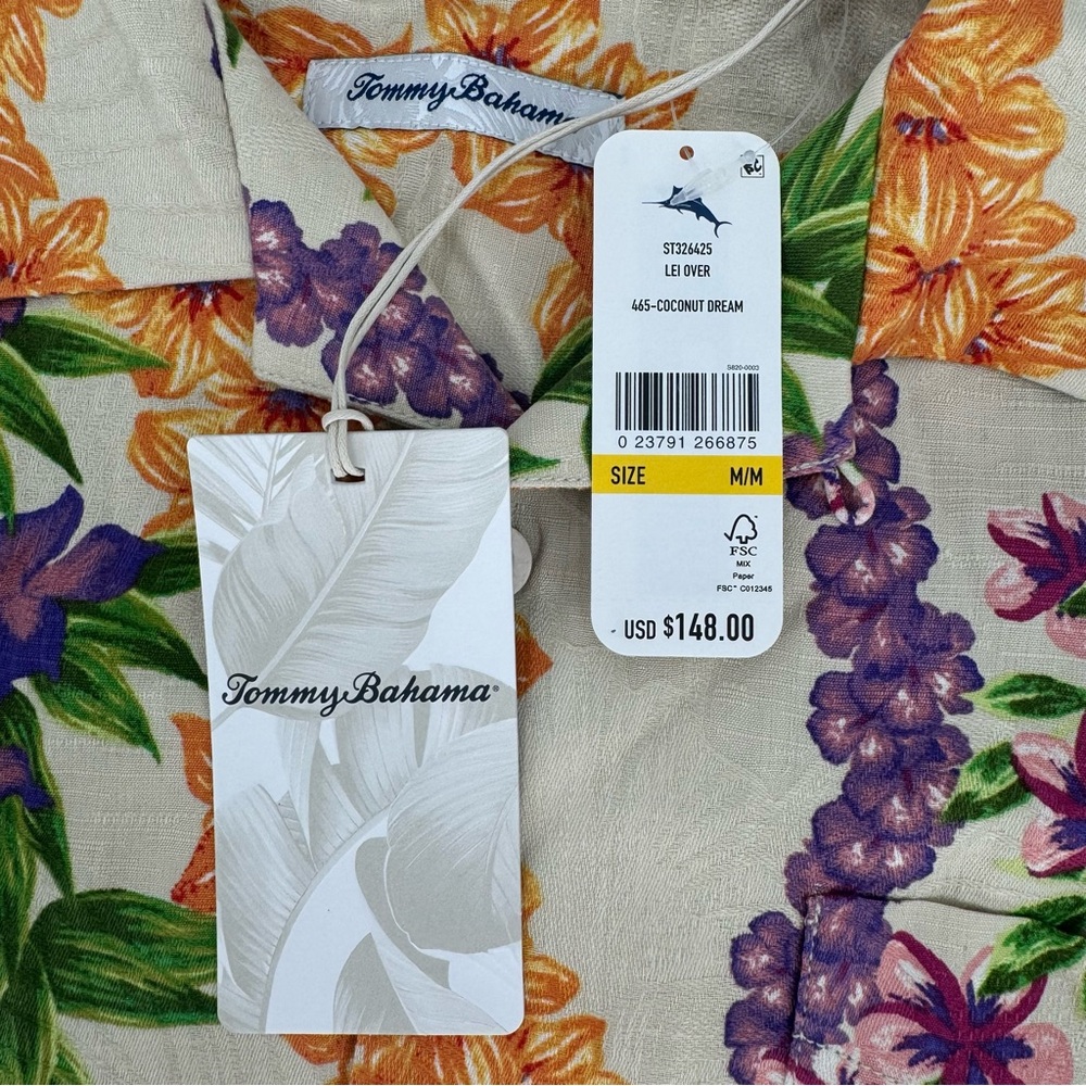 Tommy Bahama Men’s Medium 100% Silk‎ Coconut Dream Lei Over Camp Shirt ST326425 - Picture 6 of 7
